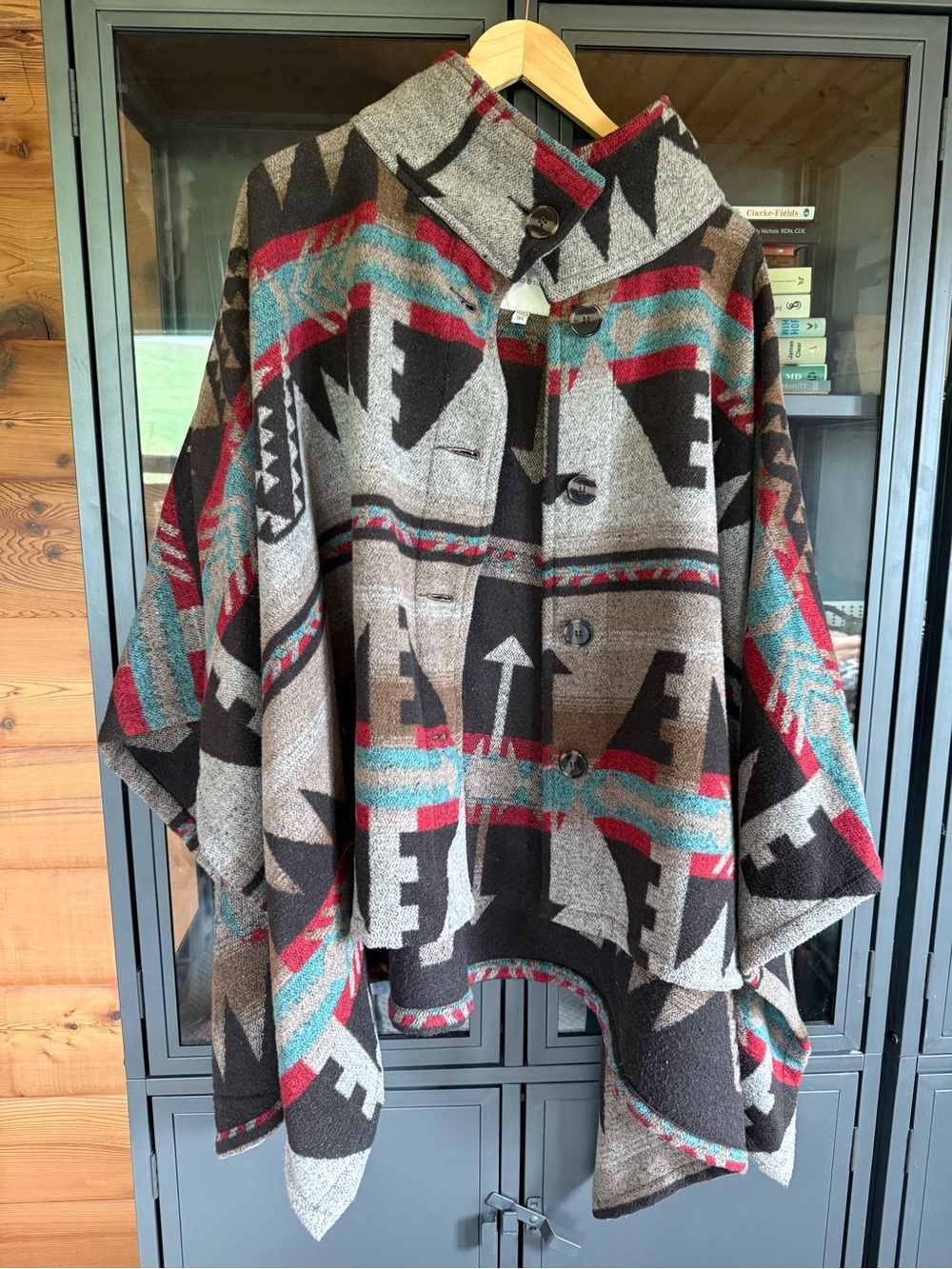 Thread & Supply Geometric Cardigan in Teal, Red, Black
